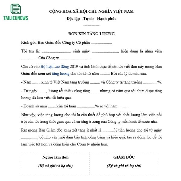 Tải Mẫu Đơn Đề Nghị Tăng Lương Theo Định Kỳ, Hợp Đồng, Thị Trường don de nghi tang luong 3