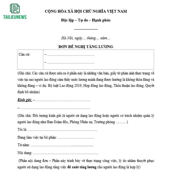 Tải Mẫu Đơn Đề Nghị Tăng Lương Theo Định Kỳ, Hợp Đồng, Thị Trường don de nghi tang luong 4