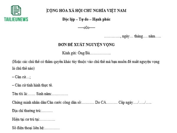 Tải Miễn Phí 5 Mẫu Đơn Đề Xuất File Word Chuẩn Theo Quy Định mẫu đơn đề xuất