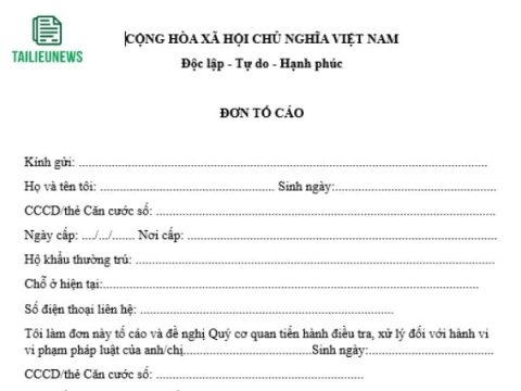 Tải Miễn Phí Mẫu Đơn Tố Cáo File Word Chuẩn Pháp Lý đơn tố cáo