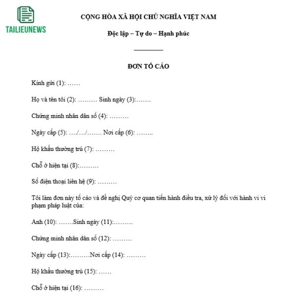 Tải Miễn Phí Mẫu Đơn Tố Cáo File Word Chuẩn Pháp Lý don to cao 5