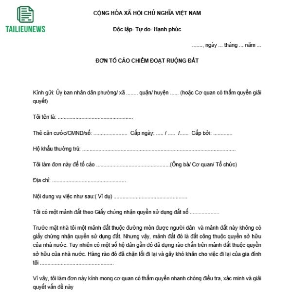 Tải Miễn Phí Mẫu Đơn Tố Cáo File Word Chuẩn Pháp Lý don to cao 8