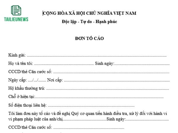 Tải Miễn Phí Mẫu Đơn Tố Cáo File Word Chuẩn Pháp Lý đơn tố cáo