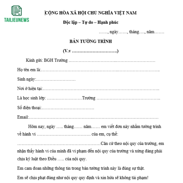 Tải Miễn Phí Mẫu Đơn Tường Trình File Word Mới Nhất don tuong trinh 2