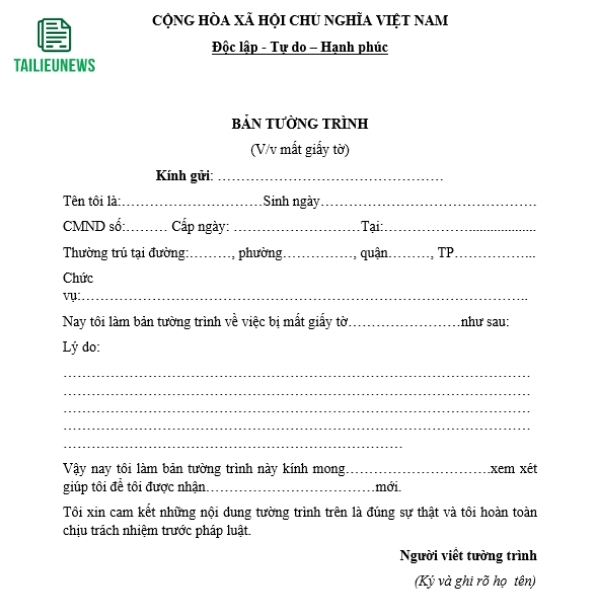 Tải Miễn Phí Mẫu Đơn Tường Trình File Word Mới Nhất don tuong trinh 3