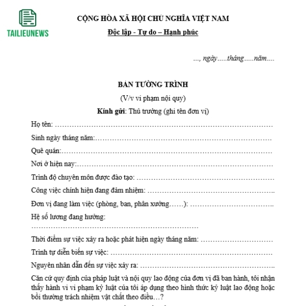 Tải Miễn Phí Mẫu Đơn Tường Trình File Word Mới Nhất don tuong trinh 6