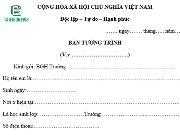 Tải Miễn Phí Mẫu Đơn Tường Trình File Word Mới Nhất mẫu đơn tường trình