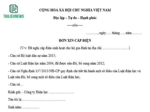 Tải Mẫu Đơn Xin Cấp Điện Hộ Gia Đình, Kinh Doanh, Sản Xuất Mới Nhất đơn xin cấp điện
