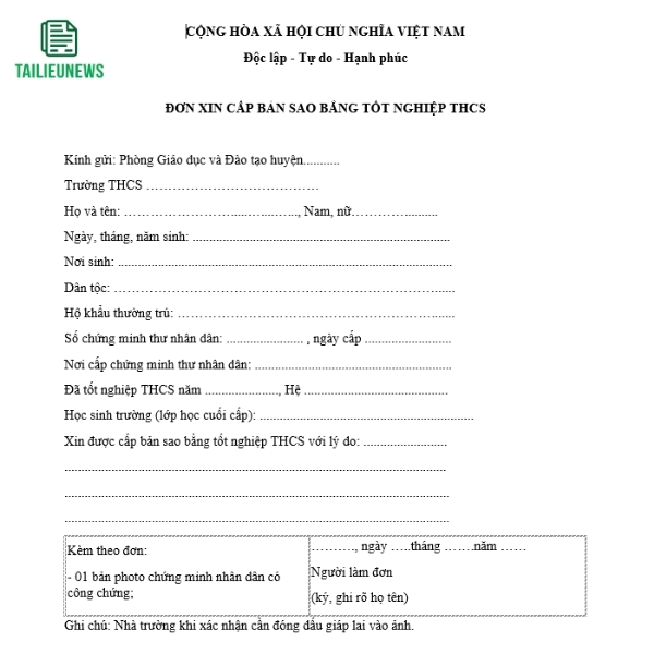don xin cap lai bang tot nghiep 2