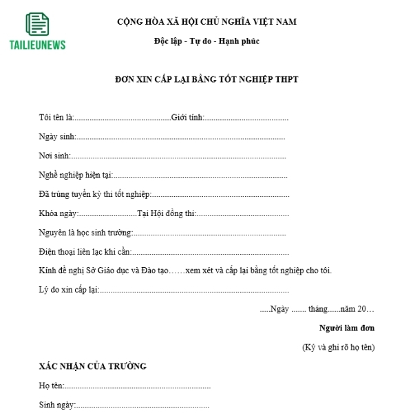 don xin cap lai bang tot nghiep 3