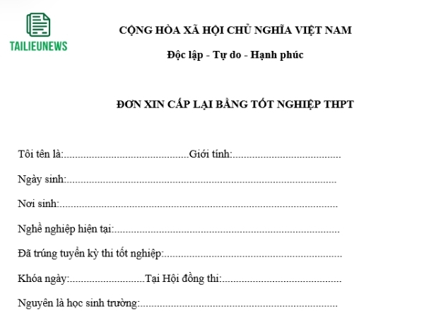 Tải Mẫu Đơn Xin Cấp Lại Bằng Tốt Nghiệp THCS, THPT, Đại Học File Word đơn xin cấp lại bằng tốt nghiệp