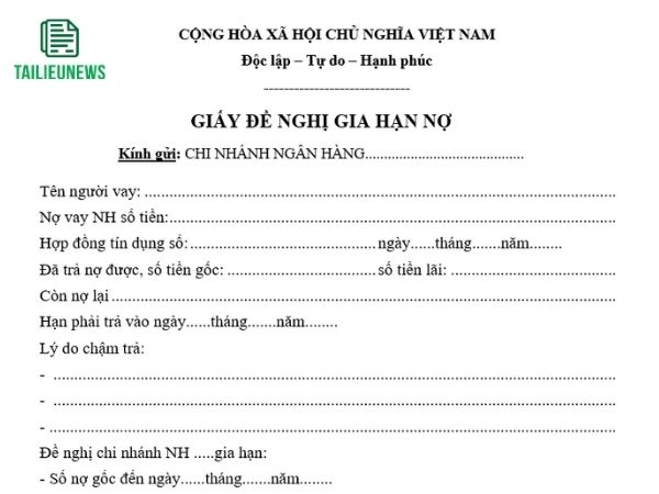 Tải Mẫu Đơn Xin Gia Hạn Nợ Vay Ngân Hàng Mới Nhất mẫu đơn xin gia hạn nợ