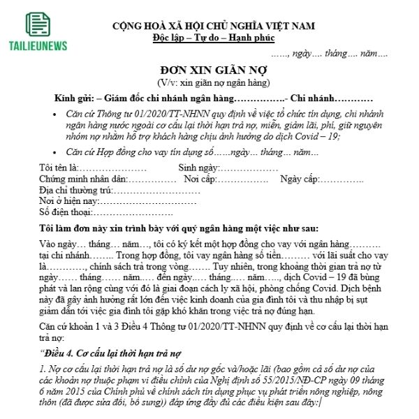 don xin gian no ngan hang