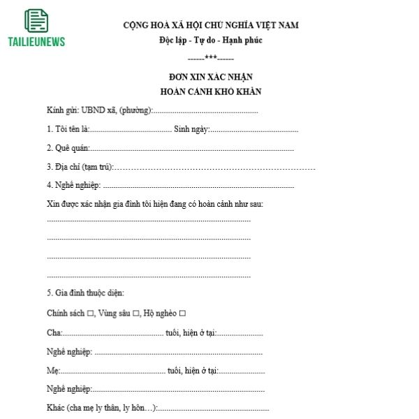 Tải Mẫu Đơn Xin Xác Nhận Hoàn Cảnh Khó Khăn Cho HSSV, Vay Vốn, Giảm Án don xin hoan canh kho khan 3
