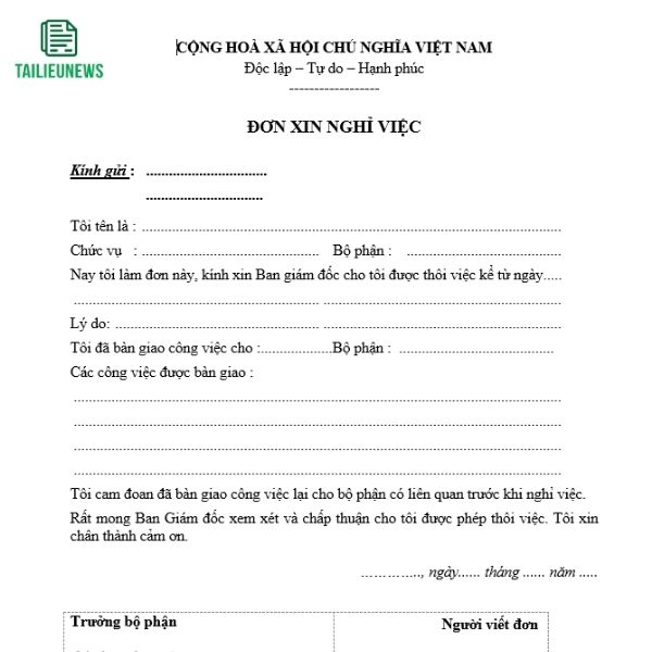 don xin nghi viec chung
