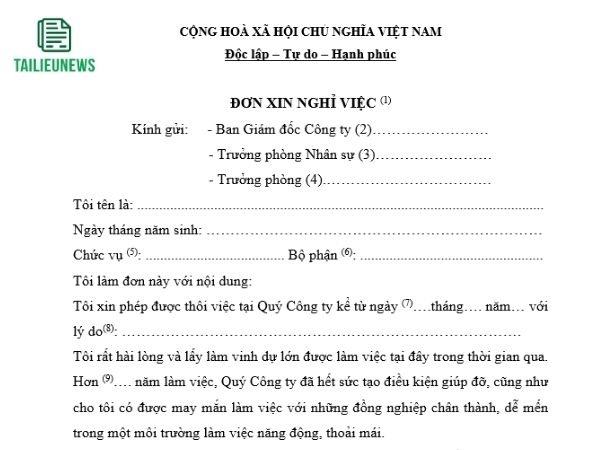 Tải Mẫu Đơn Xin Nghỉ Việc/Thôi Việc File Word Mới Nhất đơn xin nghỉ việc