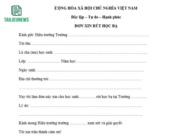 Tải Mẫu Đơn Xin Rút Hồ Sơ Học Bạ Cho Học Sinh, Sinh Viên File Word mẫu đơn xin rút hồ sơ học bạ