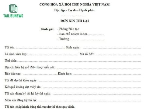 Tải Miễn Phí 2 Mẫu Đơn Xin Thi Lại Cho Học Sinh Sinh Viên Mới Nhất đơn xin thi lại