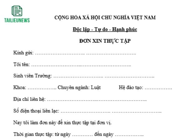 Tải Mẫu Đơn Xin Thực Tập File Word Cho Sinh Viên Sắp Tốt Nghiệp đơn xin thực tập