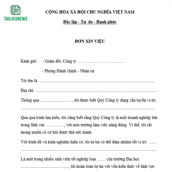 Tải Về Miễn Phí Mẫu Đơn Xin Việc Làm File Word Mới Nhất don xin viec 2