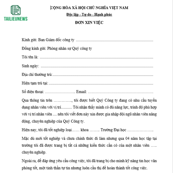Tải Về Miễn Phí Mẫu Đơn Xin Việc Làm File Word Mới Nhất don xin viec 3