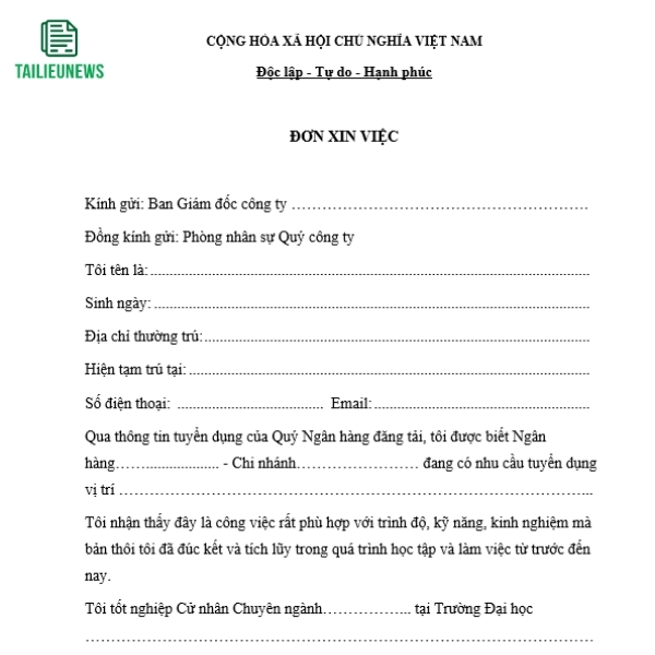 Tải Về Miễn Phí Mẫu Đơn Xin Việc Làm File Word Mới Nhất don xin viec 7