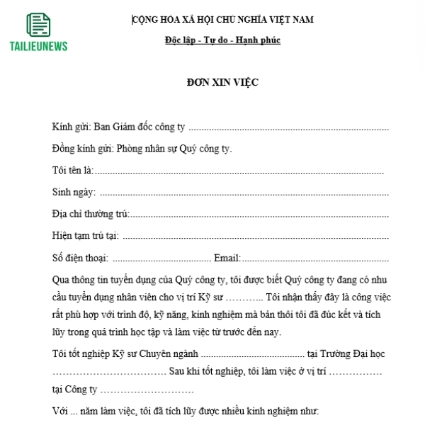 Tải Về Miễn Phí Mẫu Đơn Xin Việc Làm File Word Mới Nhất don xin viec 8