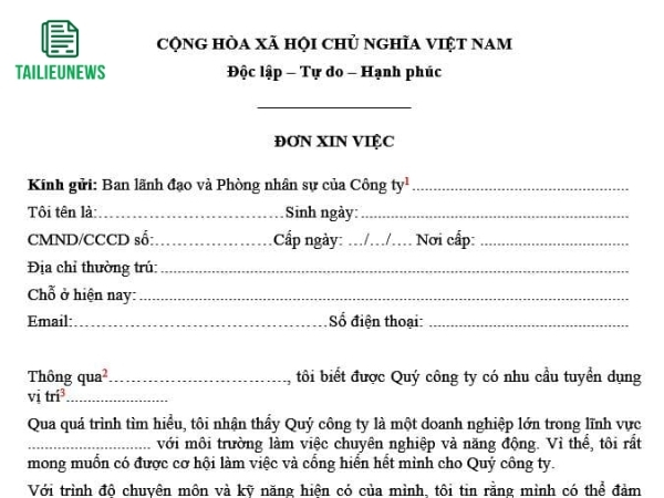 Tải Về Miễn Phí Mẫu Đơn Xin Việc Làm File Word Mới Nhất đơn xin việc làm