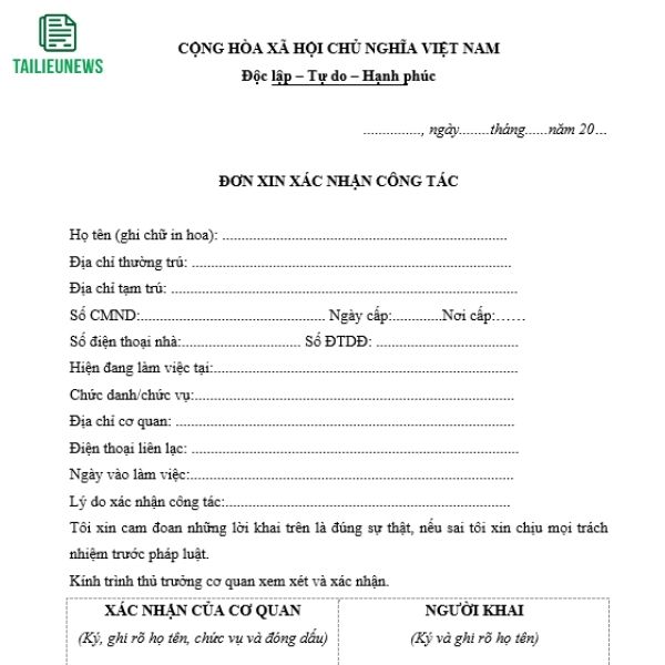 Tải Mẫu Giấy Xác Nhận Công Tác Tại Cơ Quan, Tổ Chức File Word Chuẩn giay xac nhan cong tac 3