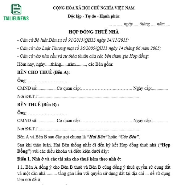 Tải Mẫu Hợp Đồng Cho Thuê Phòng Trọ, Nhà Ở, Chung Cư Mới Nhất hop dong cho thue phong tro 2