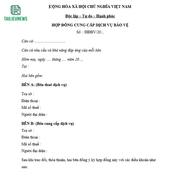 Tải Mẫu Hợp Đồng Cung Cấp Dịch Vụ Bảo Vệ/Tư Vấn/Kế Toán/Pháp Lý Chuẩn hop dong cung cap dich vu 5