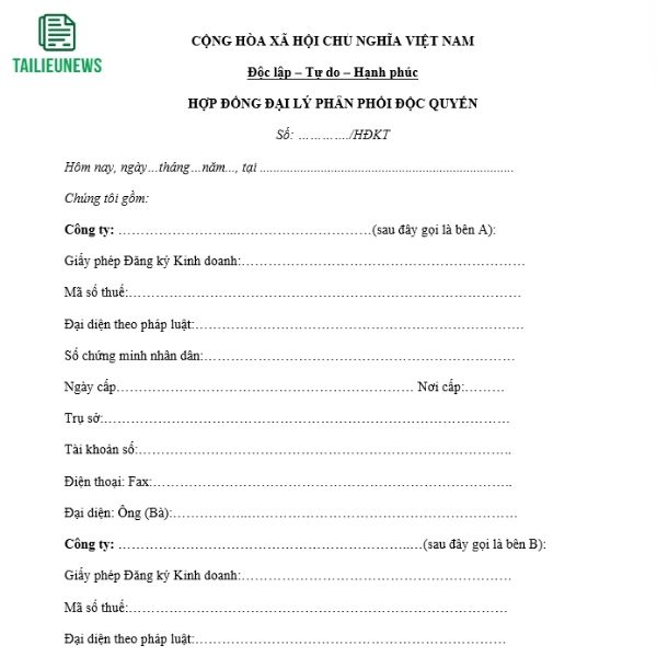 Tải Miễn Phí Mẫu Hợp Đồng Đại Lý Thương Mại, Độc Quyền File Word hop dong dai ly 3