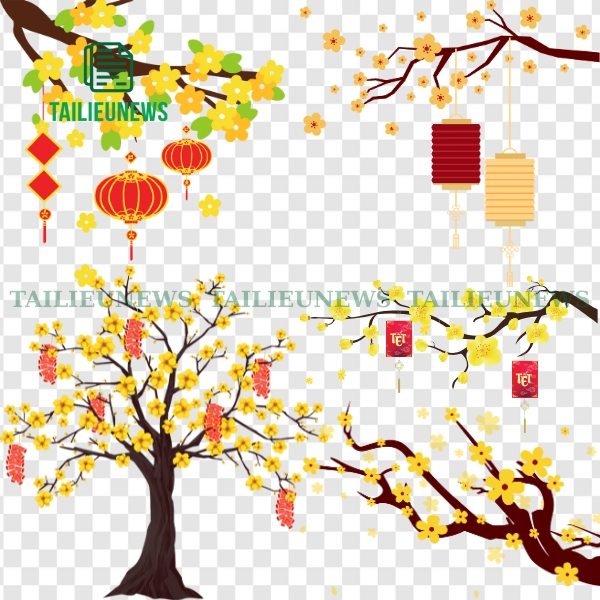 Cây hoa mai vector kết hợp cành mai, phù hợp trang trí banner, backdrop và ấn phẩm xuân.