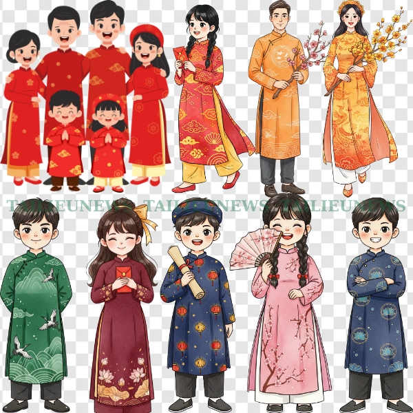 Áo dài Tết vector