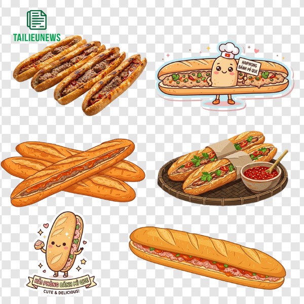 Tải Bánh Mì Vector Đẹp Cho Thiết Kế Menu, Logo, Poster Bánh mì que vector