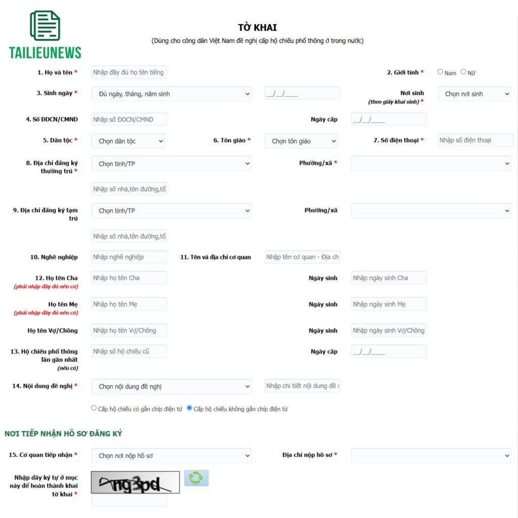 Mẫu Tờ Khai Đề Nghị Cấp Hộ Chiếu Mới Nhất 2026 to khai dien tu de nghi cap ho chieu online