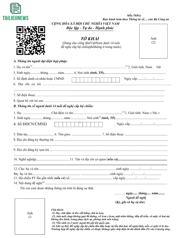 Mẫu Tờ Khai Đề Nghị Cấp Hộ Chiếu Mới Nhất 2026 Tờ khai đề nghị cấp hộ chiếu cho trẻ em